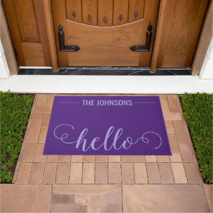 Paillasson HELLO Nom de famille personnalisé Welcome Mat Purp