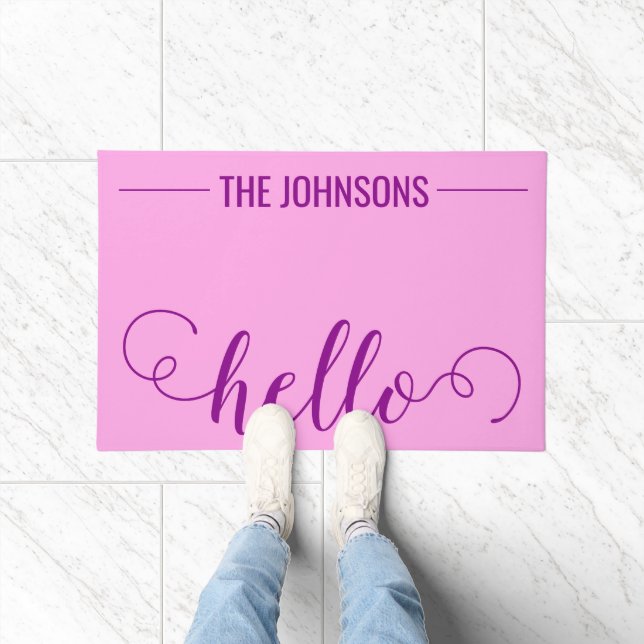 Paillasson HELLO Nom de famille personnalisé Welcome Mat Purp (Intérieur)