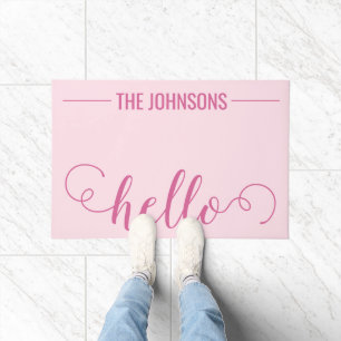 Paillasson HELLO Nom de famille personnalisé Welcome Mat Rose