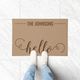 Paillasson HELLO Nom de famille personnalisé Welcome Mat Tan