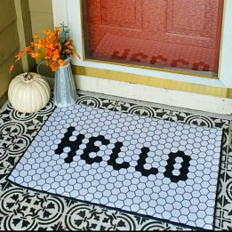 Paillasson Hello Tile Faux Tile Noir & Blanc Épais Bordure