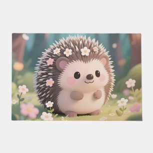 Paillasson Hérisson Adorable avec Fleurs Forêt Kawaii