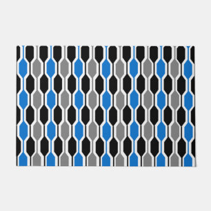 Paillasson Hexagons modernes du milieu du siècle noir, bleu e