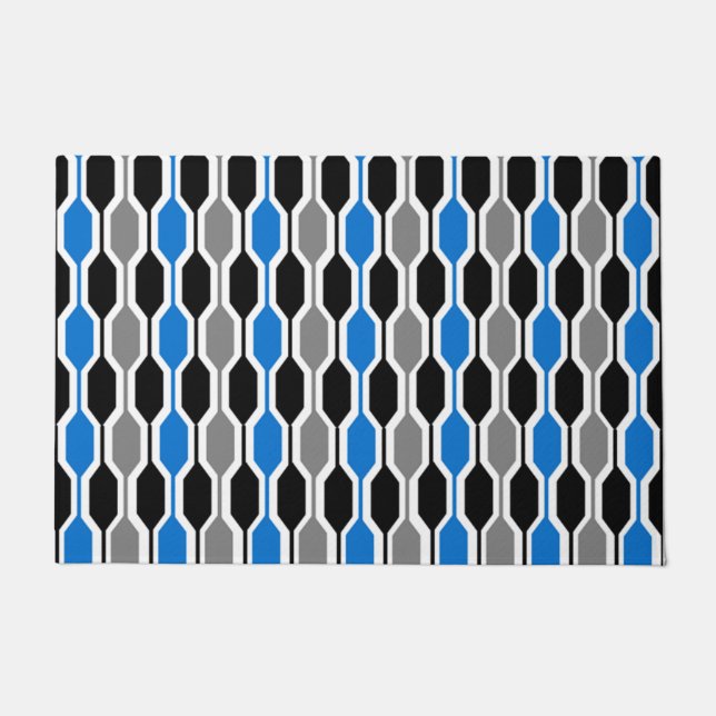 Paillasson Hexagons modernes du milieu du siècle noir, bleu e (Devant)