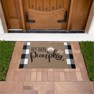 Paillasson Hey Là Citrouille Halloween Buffalo Plaid Burlap