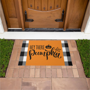 Paillasson Hey Là Citrouille Halloween Buffalo Plaid Orange