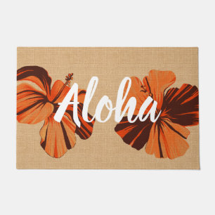 Paillasson Hibiscus d'Hawaï en ruine Orange Aloha