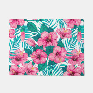 Paillasson Hibiscus et palmiers feuilles