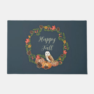 Paillasson Hibou d'automne et citrouilles avec texte personna