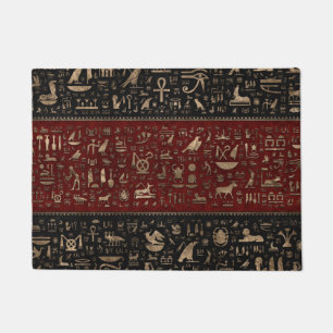 Paillasson Hiéroglyphes égyptiens antiques - cuir rouge noi