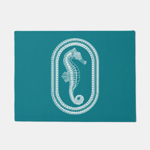 Paillasson Hippocampe tribal blanc