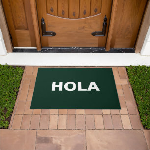 Paillasson Hola vert foncé & blanc espagnol hello minimaliste