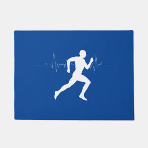 Paillasson Homme coureurs Silhouette sur Arrière - plan bleu