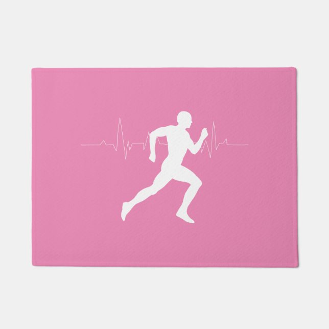 Paillasson Homme coureurs Silhouette sur Arrière - plan rose (Devant)