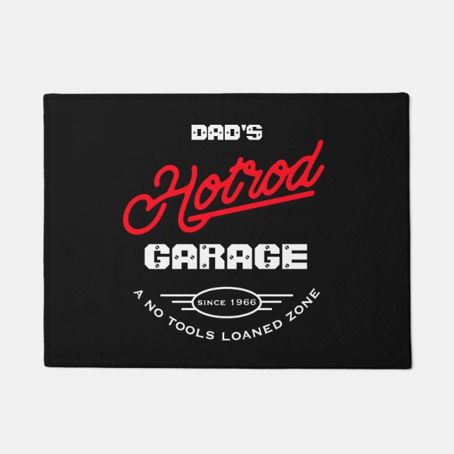 Paillasson Hotrod Garage Nom Neon Effet Dire Retro Noir (Devant)