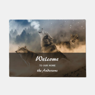 Paillasson Howling Wolves Photo Nom de famille Bienvenue