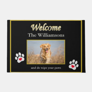 Paillasson Humour Chien Photo Custom Black Gold Welcome