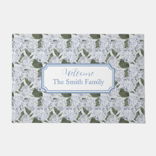 Paillasson Hydrangea Blue Custom Name Welcome Doormat