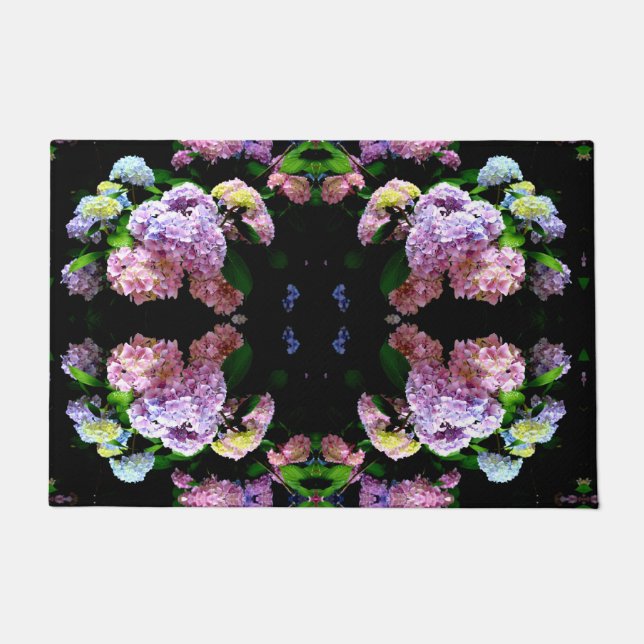 Paillasson Hydrangea garden, rose, bleu, purple floral (Devant)