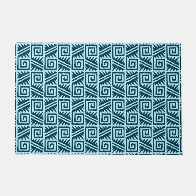 Paillasson Ikat Aztec Tribal - Indigo et bleu clair (Devant)