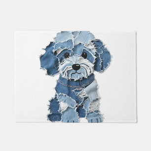 Paillasson Illustration de chien en patchwork de denim mignon