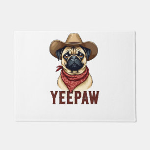 Paillasson Illustration de chien western YeePaw Pug cowboy vi