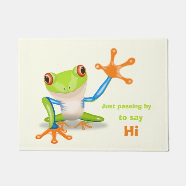 Paillasson Illustration de grenouille à yeux rouges agitant (Devant)
