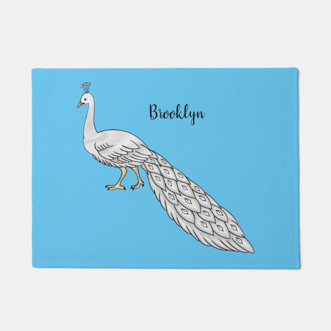 Paillasson Illustration d'oiseau de paon blanc (Devant)