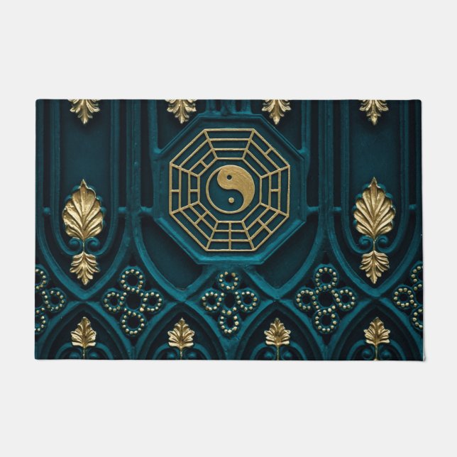 Paillasson illustration du yin yang bleu et brun (Devant)