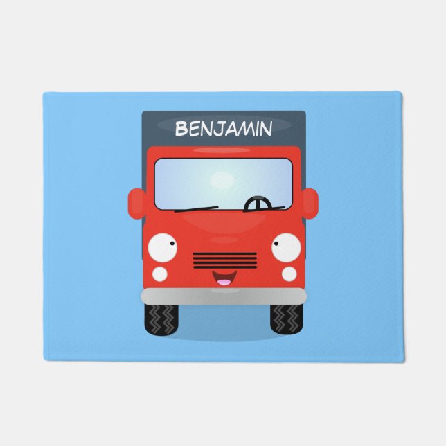 Paillasson Illustration d'un camion kawaii rouge mou (Devant)