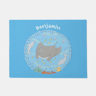 Paillasson Illustration d'une mignonne raie manta et de bulle