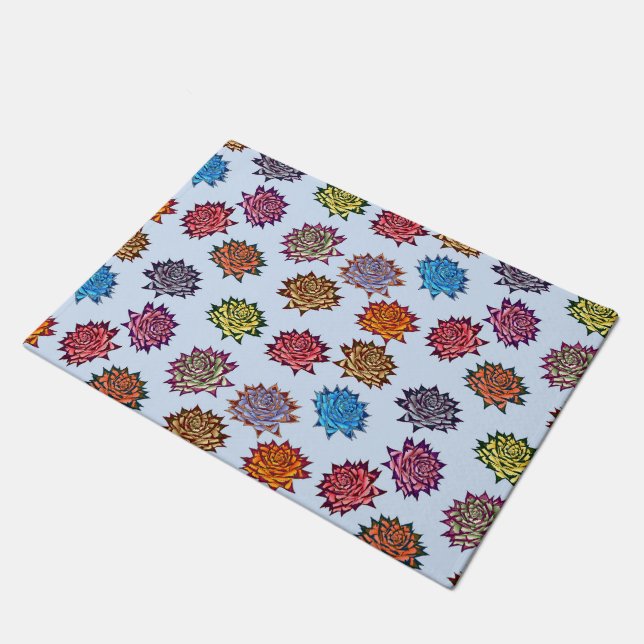 Paillasson Impression Rose pointillée, Modèle Floral Moderne (Incliné)
