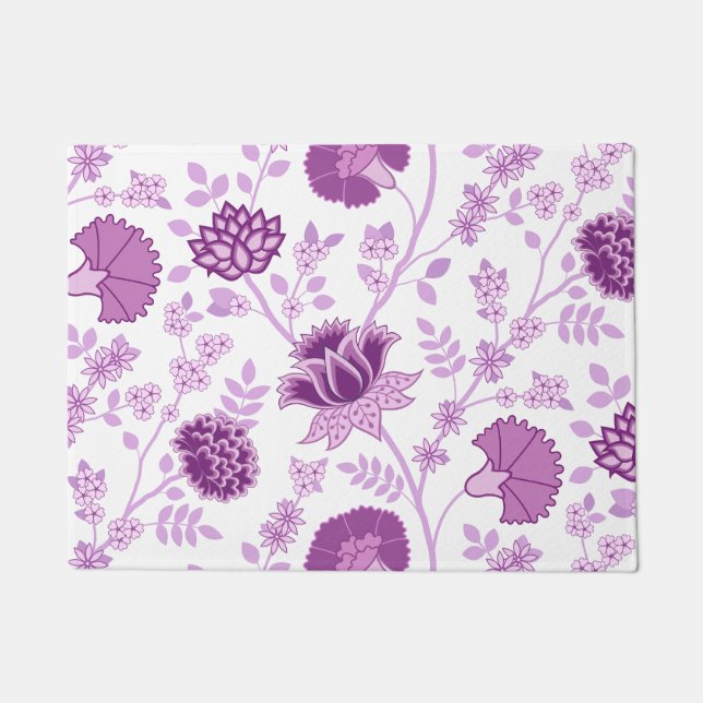 Paillasson Jacobean Floral Lg Motif rose sur blanc (Devant)