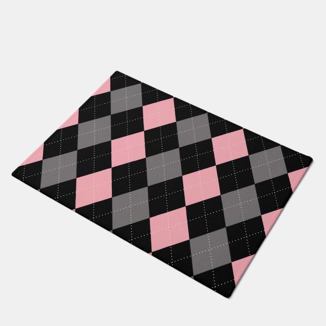 Paillasson Jacquard gris noir rose rétro (Incliné)