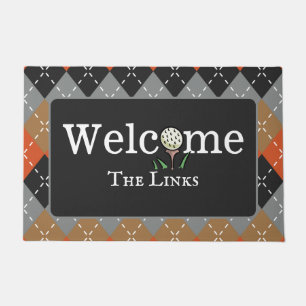 Paillasson Jacquard Orange Brown et Grey Golf Welcome Entrée