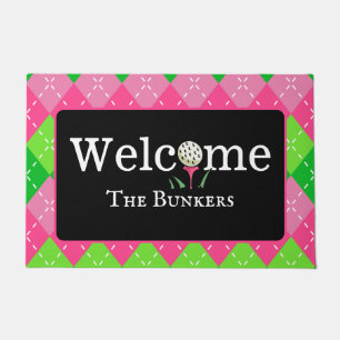 Paillasson Jacquard Pink and Green Golf Welcome Entrée