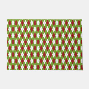 Paillasson Jacquard rouge et vert de Noël Motif arlequin