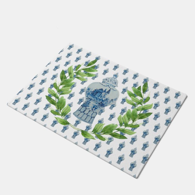 Paillasson Jar à gingembre bleu et blanc (Incliné)