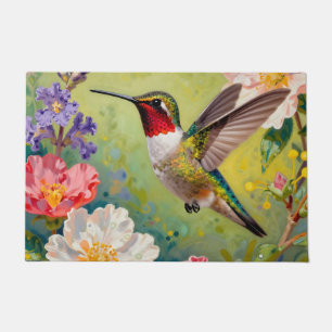 Paillasson Jardin floral vibrant de colibris