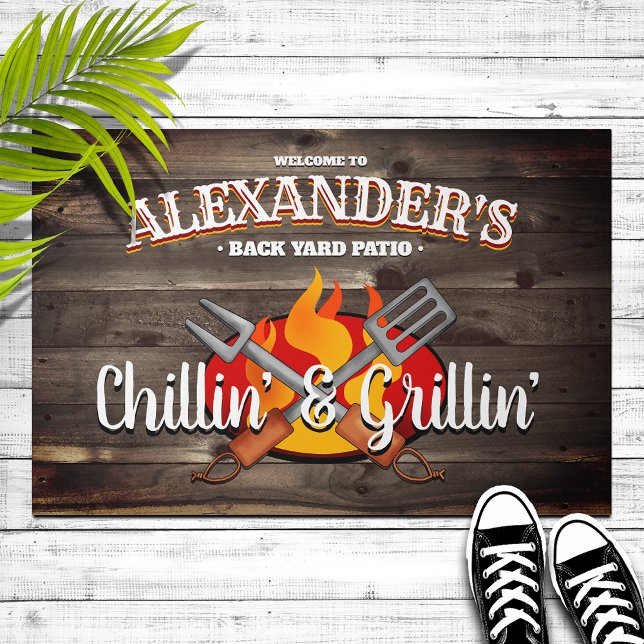 Paillasson Jardin personnalisé Chillin' et Grillin' Patio (Créateur téléchargé)