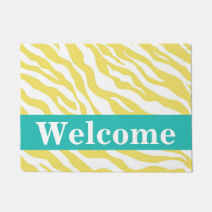 Paillasson Jaune blanc Turquoise Zebra Motif de peau Bienvenu