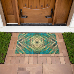 Paillasson Jaune Bleu Turquoise Turquoise Bleu Tribal Art