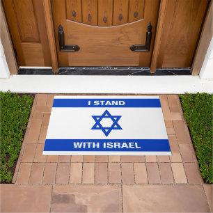 Paillasson Je suis avec Israël coutume texte blanc drapeau Is