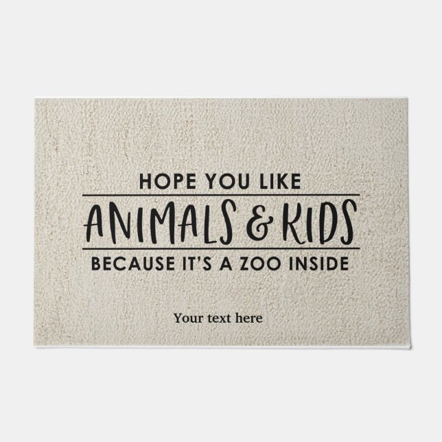 Paillasson J'espère que vous aimez les animaux et les enfants (Devant)