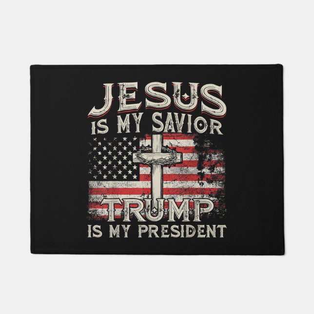 Paillasson Jésus Est Mon Sauveur Trump Est Mon Président Amér (Devant)