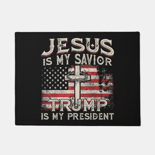 Paillasson Jésus Est Mon Sauveur Trump Est Mon Président Amér (Devant)