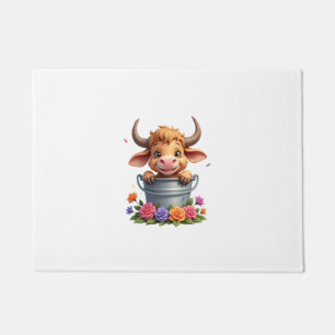 Paillasson Joli bébé vache des Highlands avec des fleurs Veau