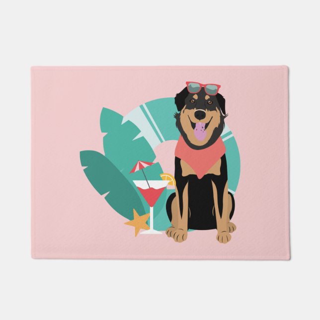 Paillasson Joli chien d'été avec lunettes de soleil (Devant)