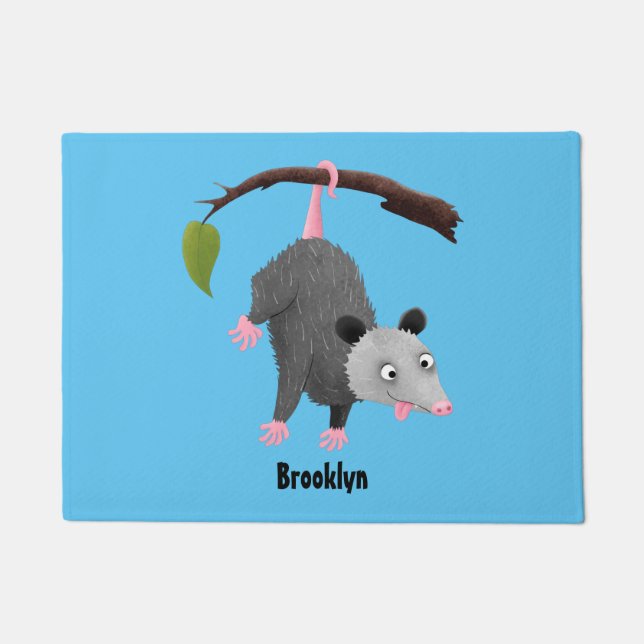 Paillasson Joli opossum accroché à la branche dessin animé (Devant)