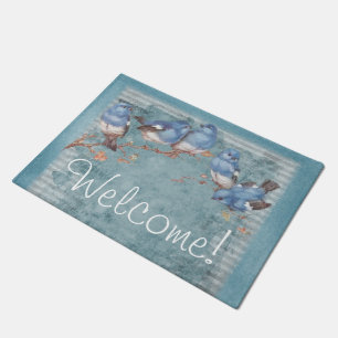 Paillasson Jolie aquarelle Petits oiseaux bleus Bienvenue